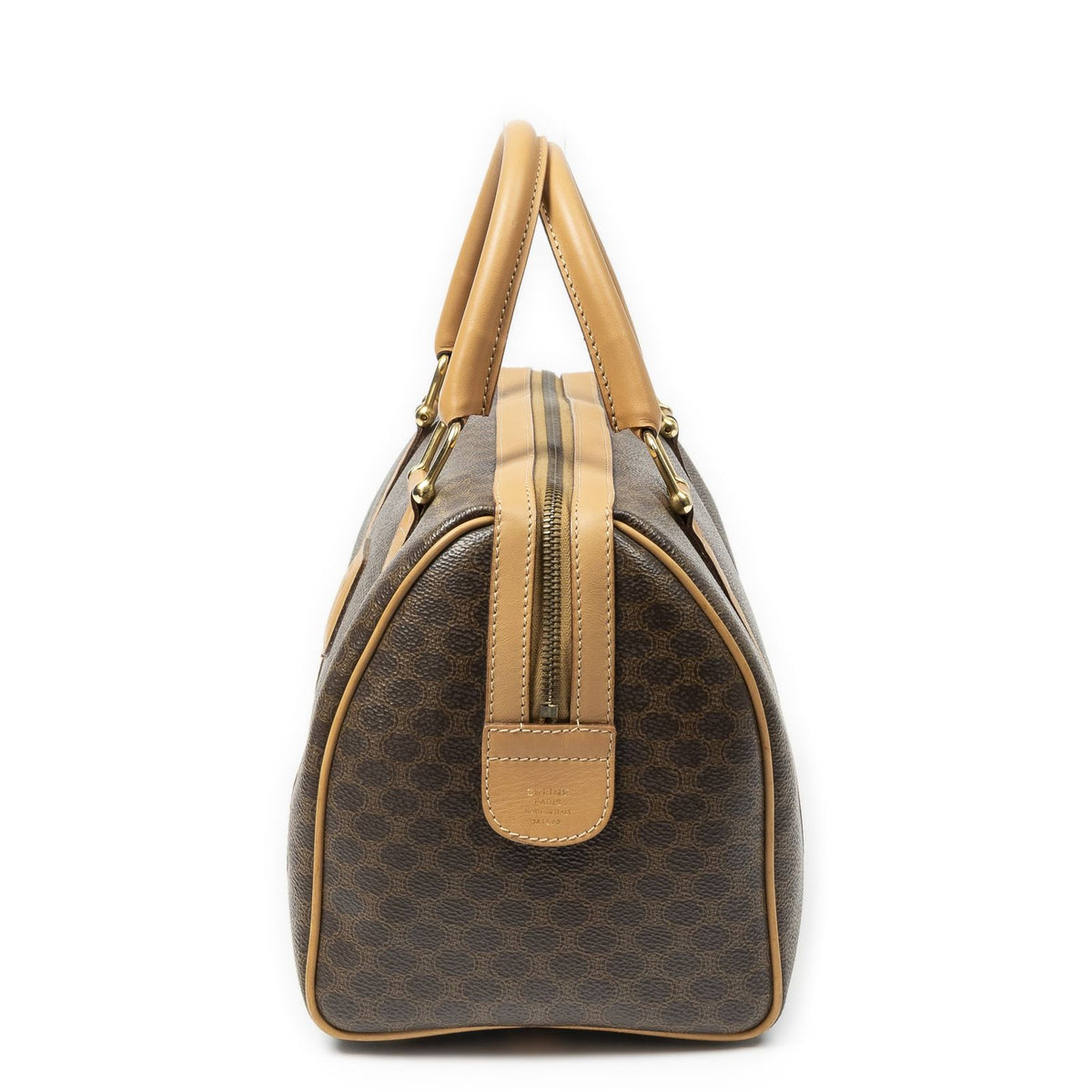 Celine Vintage Small Boston Brown Beige Macadam Canvas Handbag — view 3