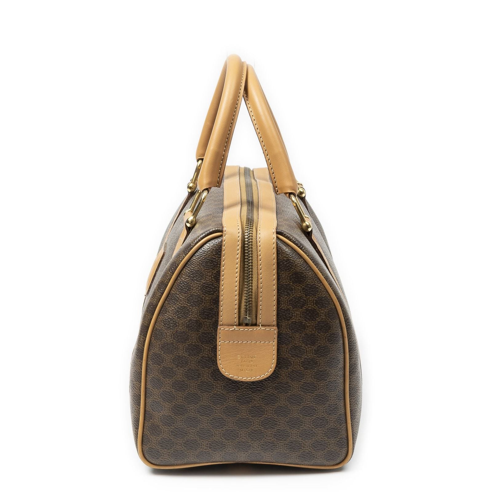 Celine Vintage Small Boston Brown Beige Macadam Canvas Handbag — view 3