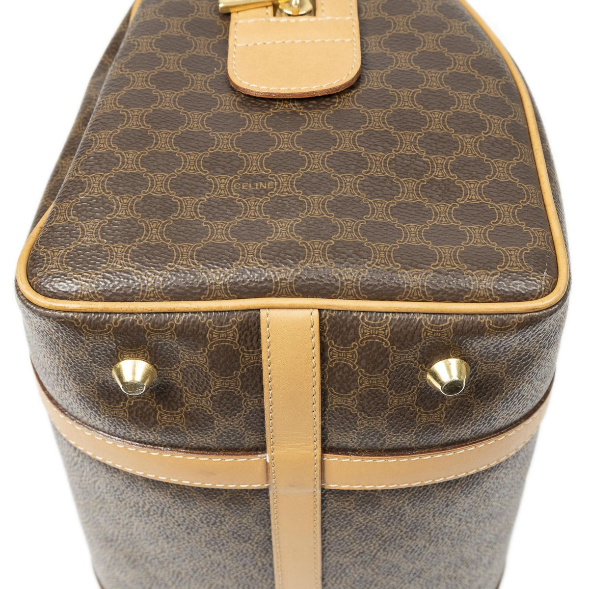 Celine Vintage Small Boston Brown Beige Macadam Canvas Handbag — view 8