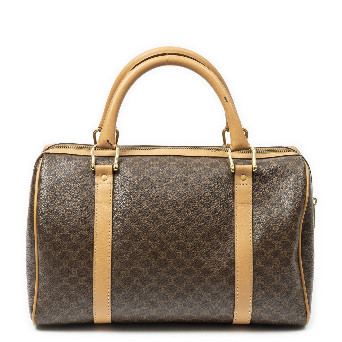 Celine Vintage Small Boston Brown Beige Macadam Canvas Handbag — view 5