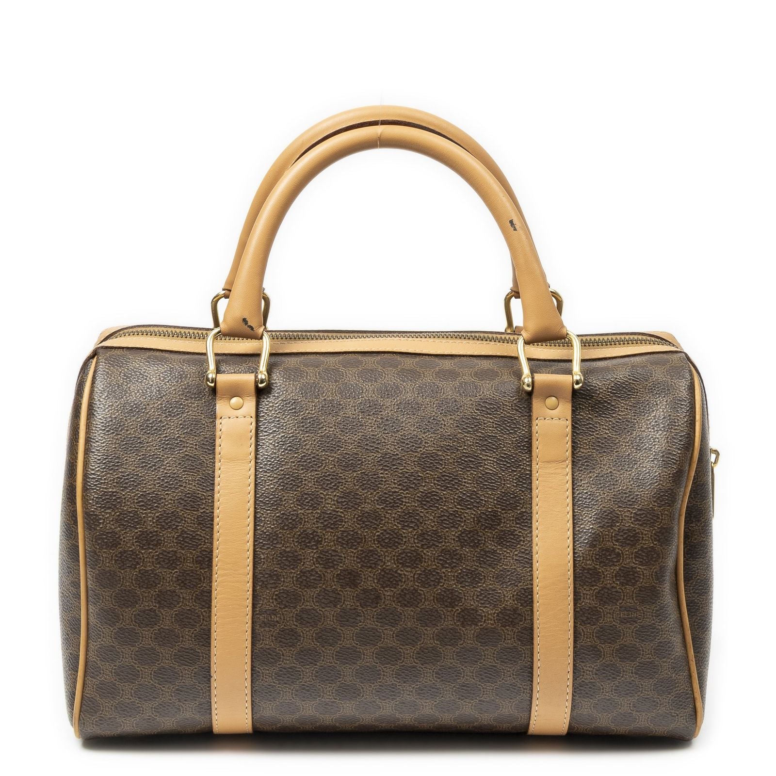 Celine Vintage Small Boston Brown Beige Macadam Canvas Handbag — view 5