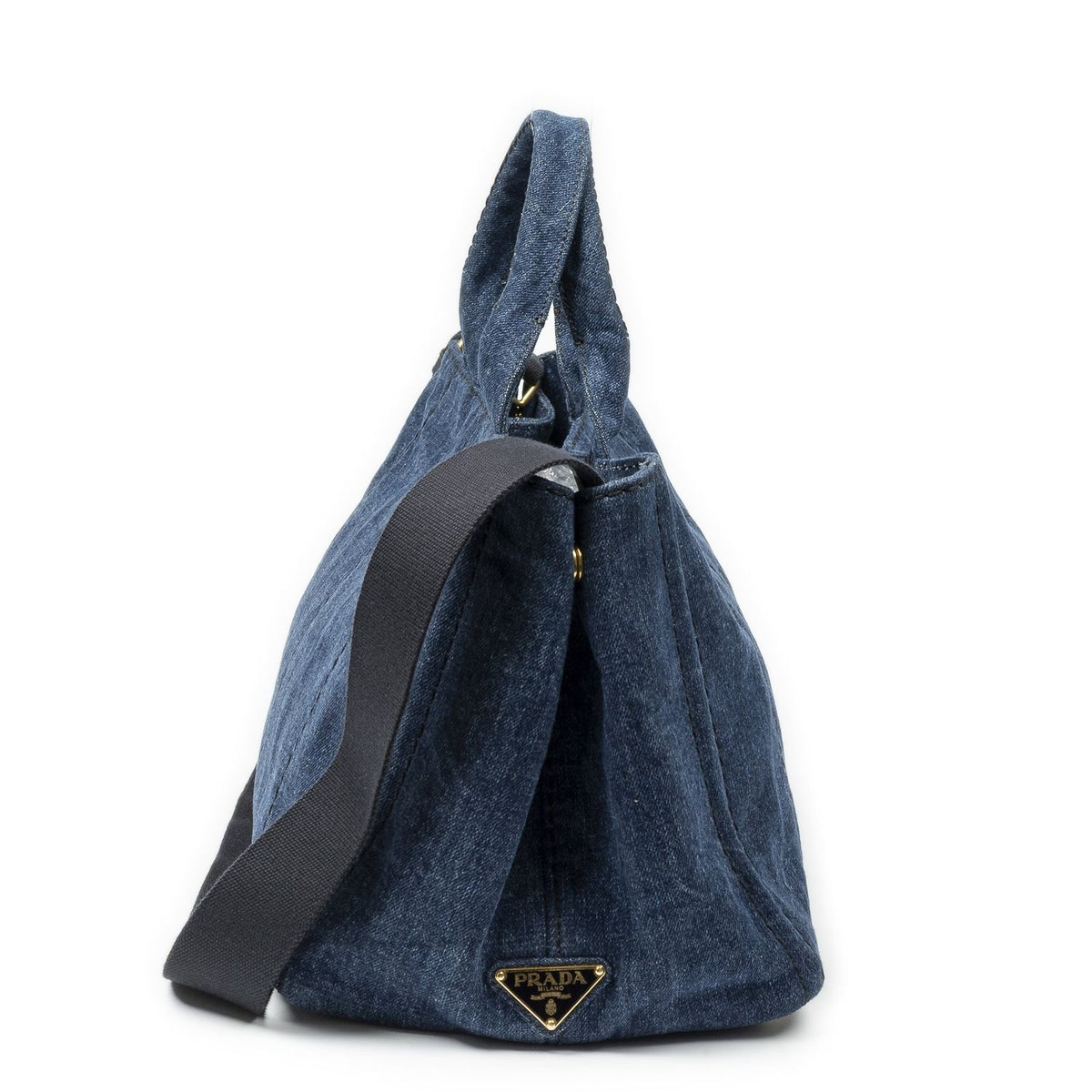 Prada Medium Canapa Tote Blue Denim Canvas — view 4