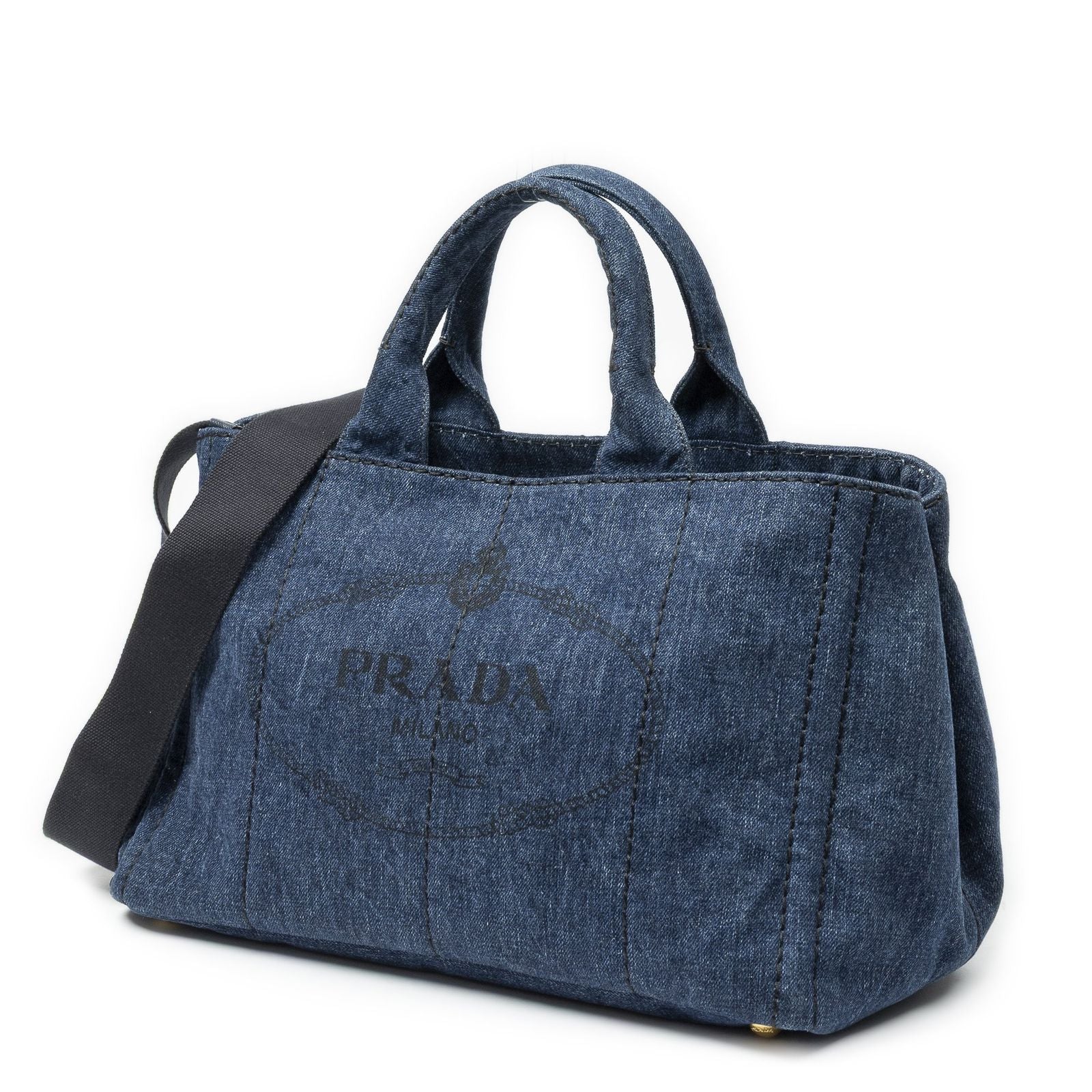 Prada Medium Canapa Tote Blue Denim Canvas — view 2