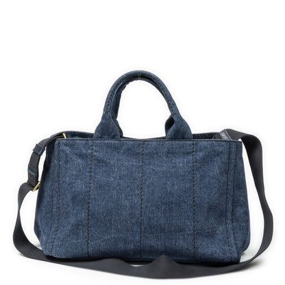 Prada Medium Canapa Tote Blue Denim Canvas — view 5