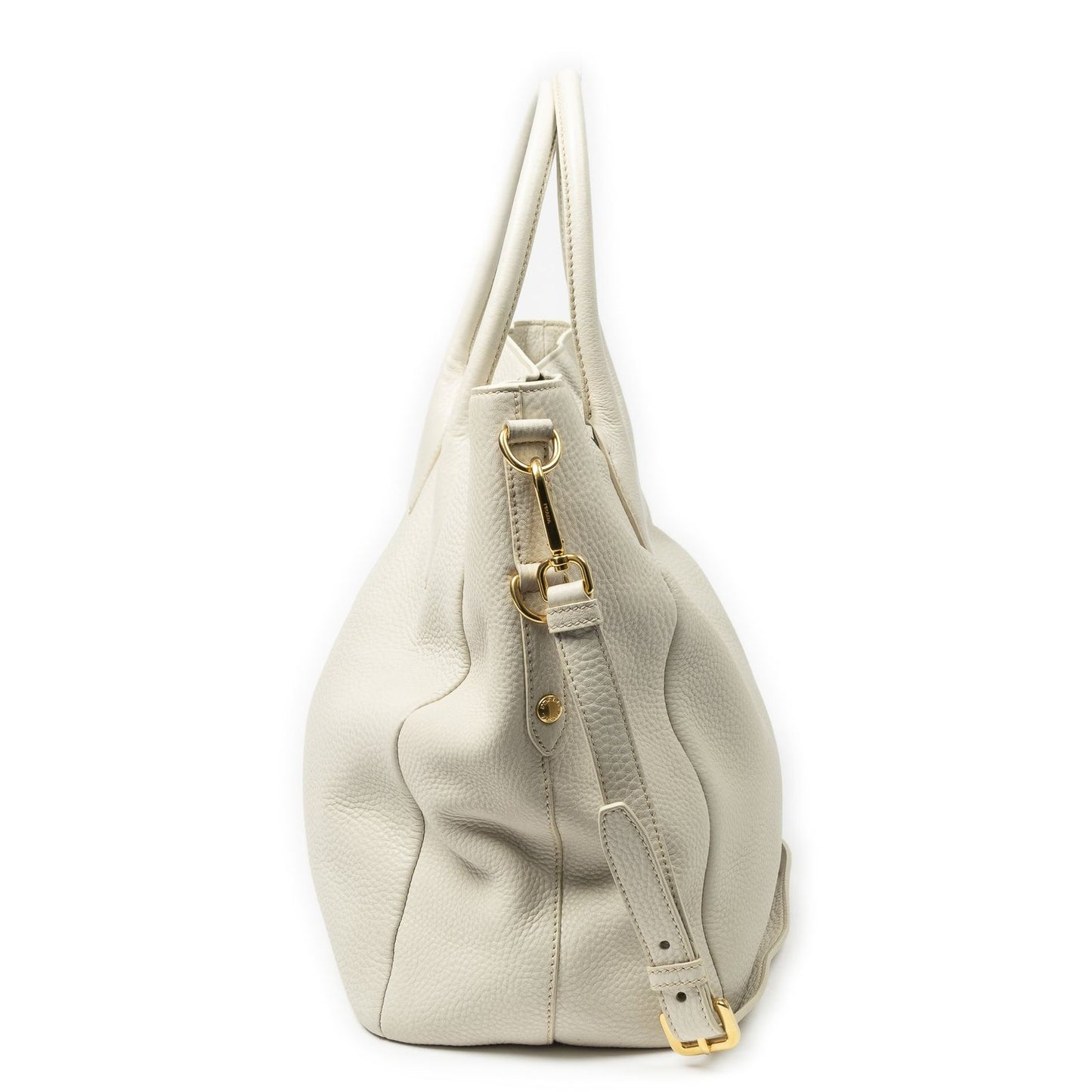 Prada Convertible Snap Button Tote Ivory Vitello Daino — view 3