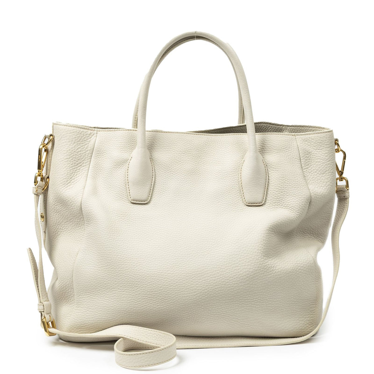 Prada Convertible Snap Button Tote Ivory Vitello Daino — view 5