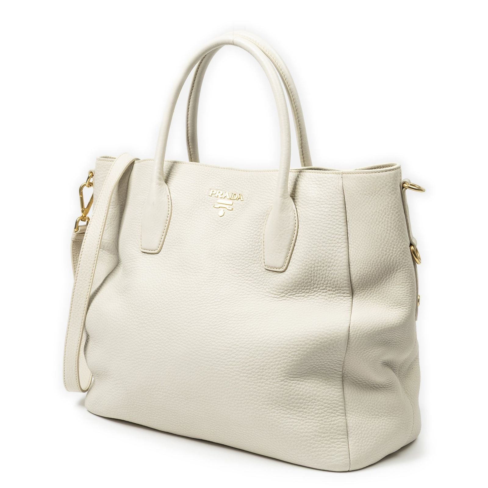 Prada Convertible Snap Button Tote Ivory Vitello Daino — view 2