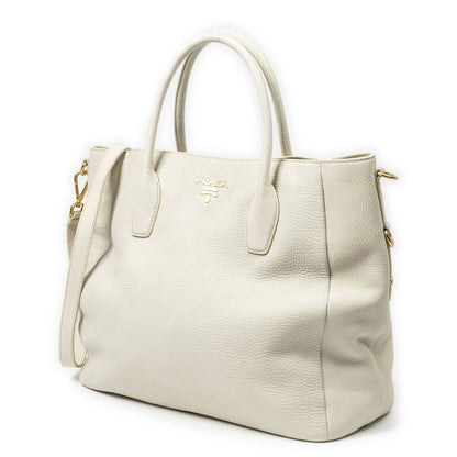 Prada Convertible Snap Button Tote Ivory Vitello Daino — view 2