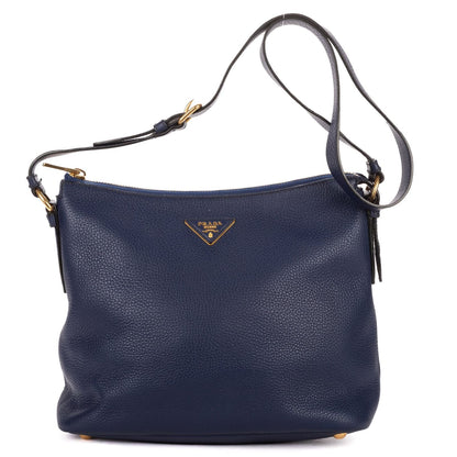 Prada Foldover Flap Bag Crossbody Navy Vitello Daino