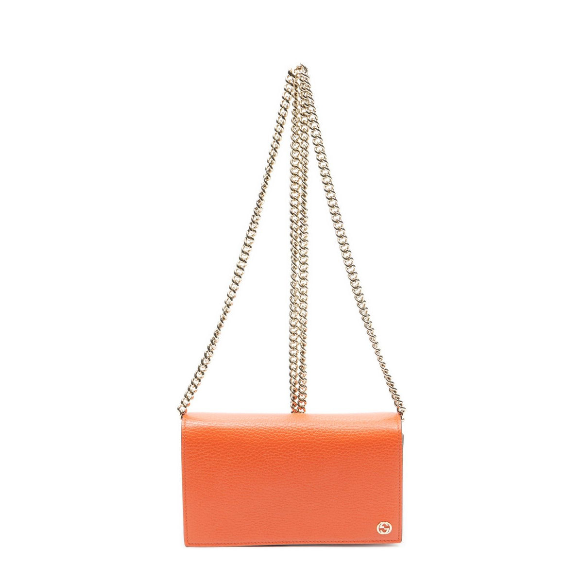 Gucci Betty Chain Wallet Orange Grain Calfskin Leather Shoulder Bag