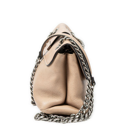 Miu Miu Push Lock Chain Flap Bag Crossbody Beige Madras Leather — view 4