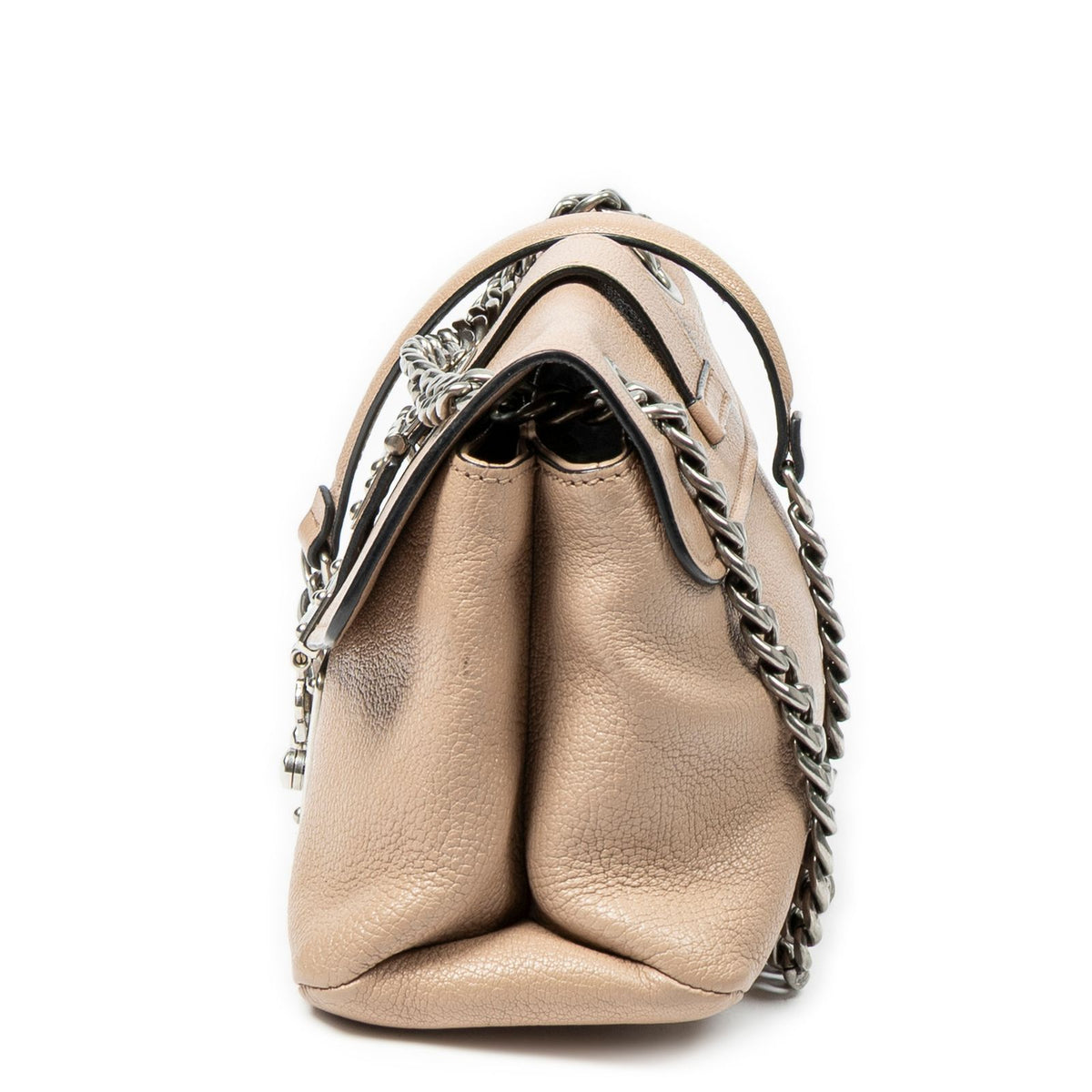 Miu Miu Push Lock Chain Flap Bag Crossbody Beige Madras Leather — view 3