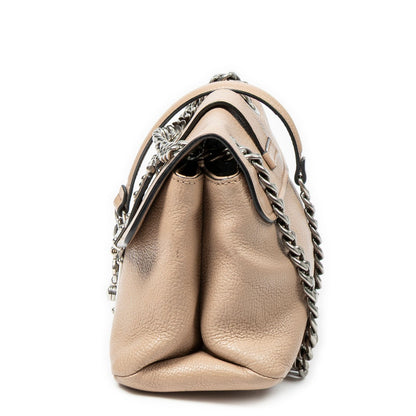 Miu Miu Push Lock Chain Flap Bag Crossbody Beige Madras Leather — view 3