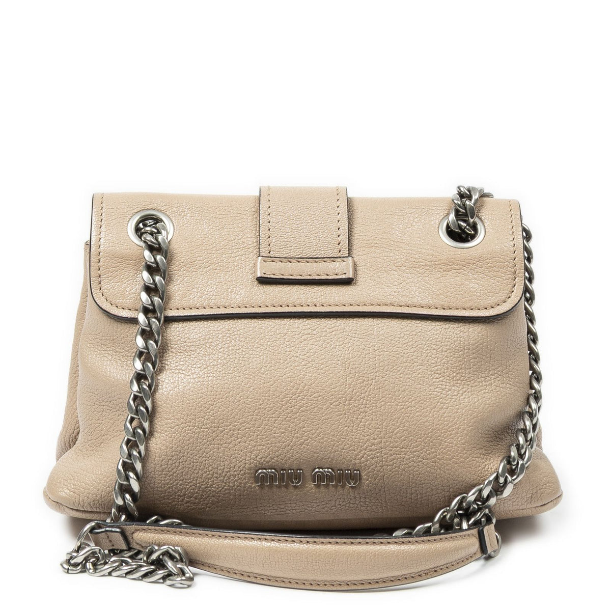 Miu Miu Push Lock Chain Flap Bag Crossbody Beige Madras Leather — view 5