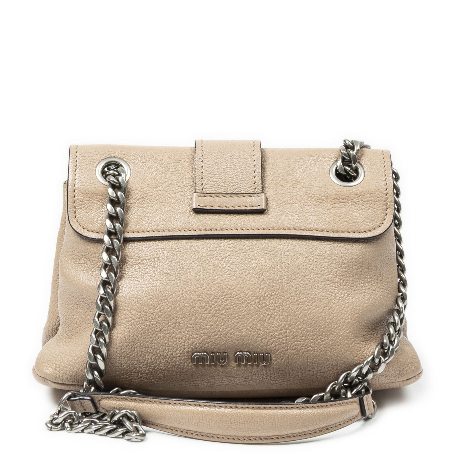 Miu Miu Push Lock Chain Flap Bag Crossbody Beige Madras Leather — view 5
