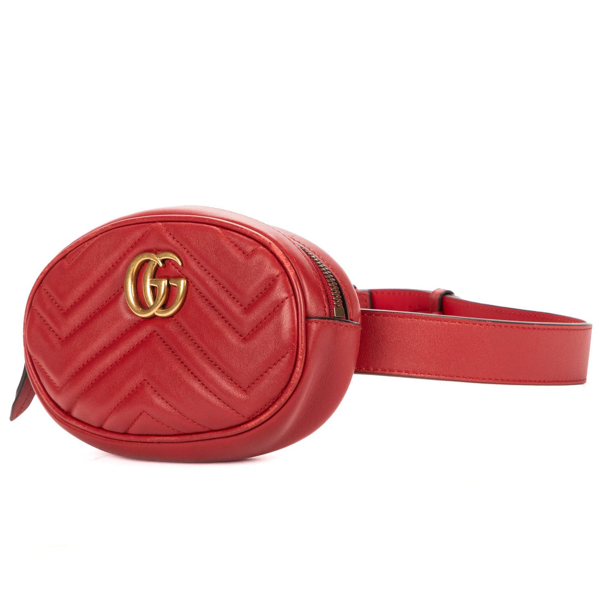 Gucci Marmont Belt Bag Red Matelasse Chevron Leather — view 2