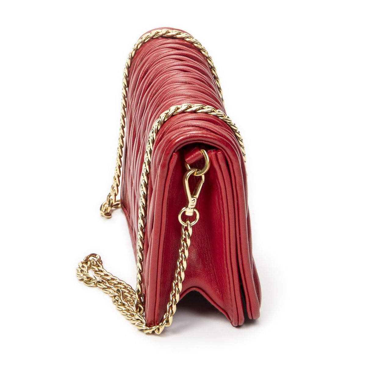 Miu Miu Mini Chain Flap Bag Crossbody Red Nappa Matelasse Leather — view 4