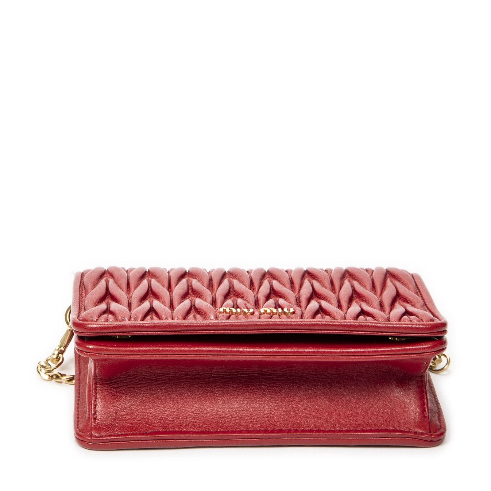 Miu Miu Mini Chain Flap Bag Crossbody Red Nappa Matelasse Leather — view 6