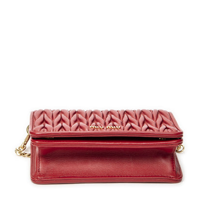 Miu Miu Mini Chain Flap Bag Crossbody Red Nappa Matelasse Leather — view 6