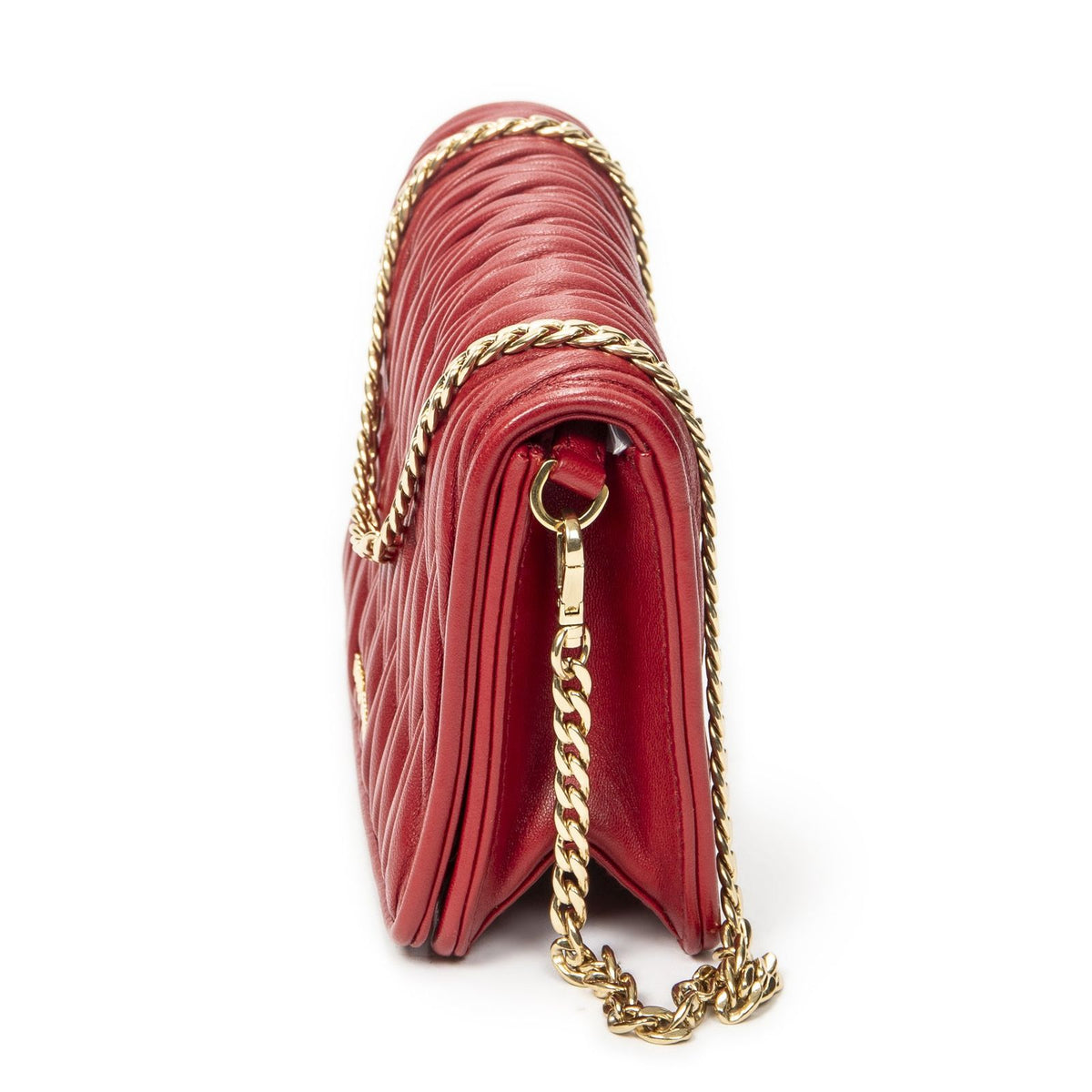 Miu Miu Mini Chain Flap Bag Crossbody Red Nappa Matelasse Leather — view 3