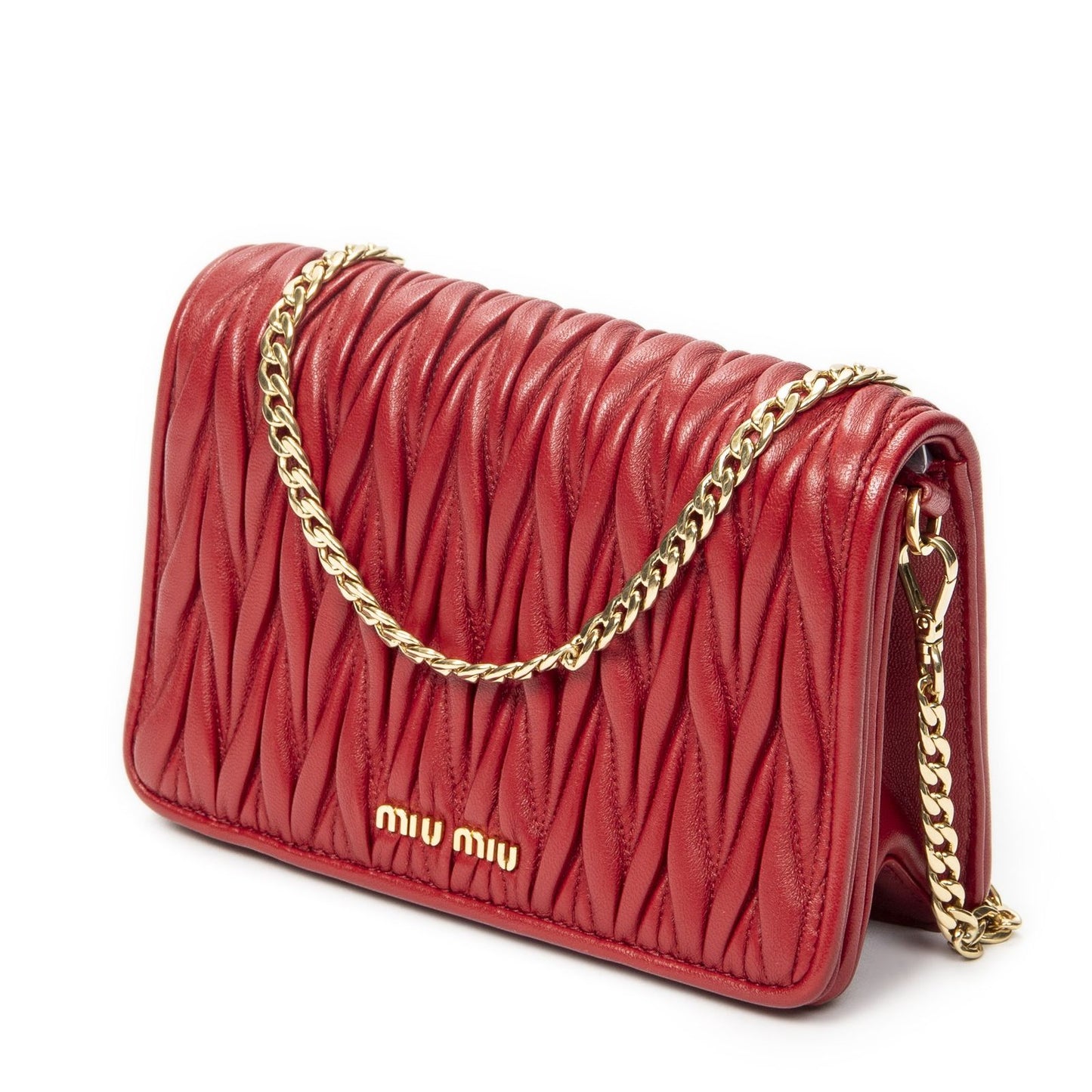 Miu Miu Mini Chain Flap Bag Crossbody Red Nappa Matelasse Leather — view 2