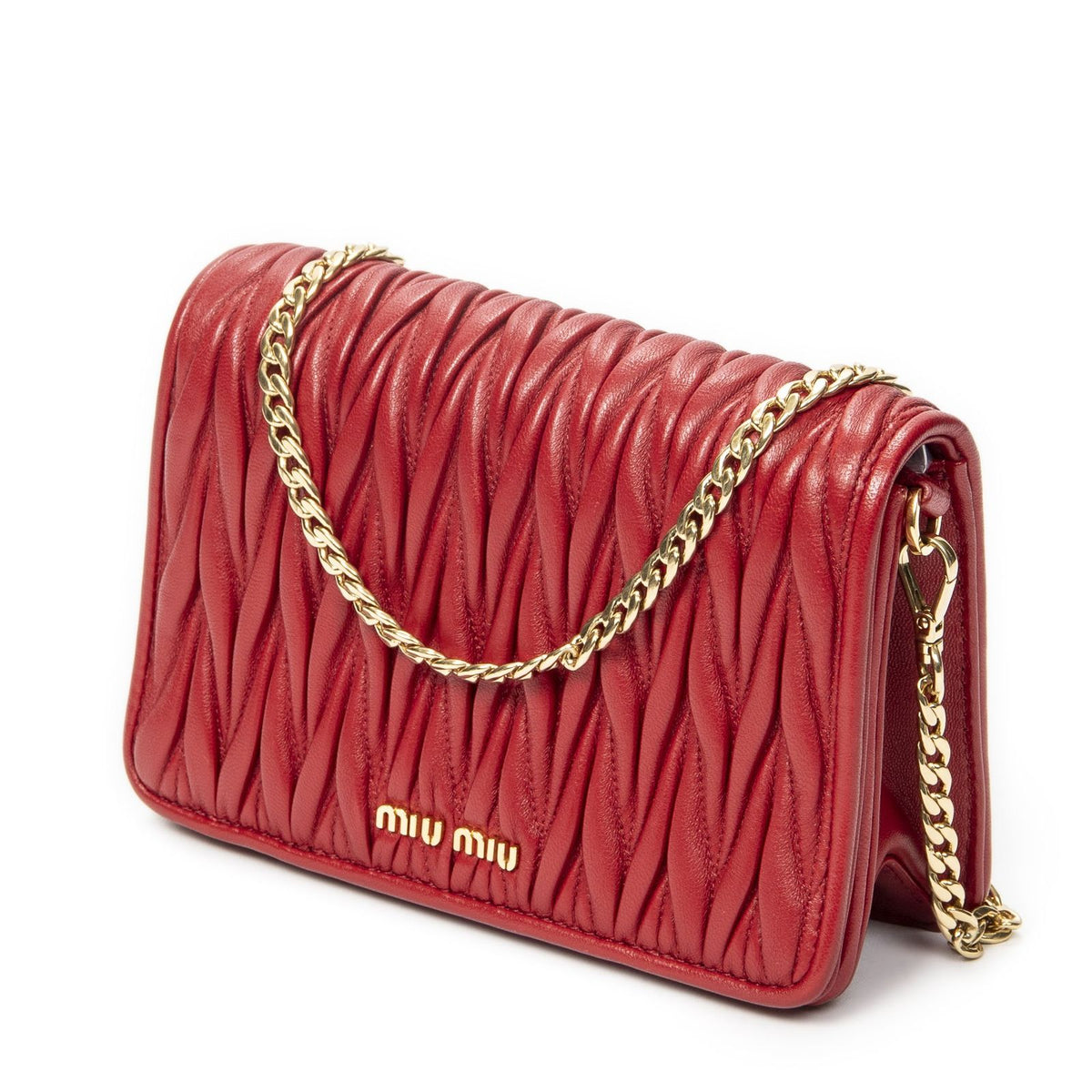 Miu Miu Mini Chain Flap Bag Crossbody Red Nappa Matelasse Leather — view 2