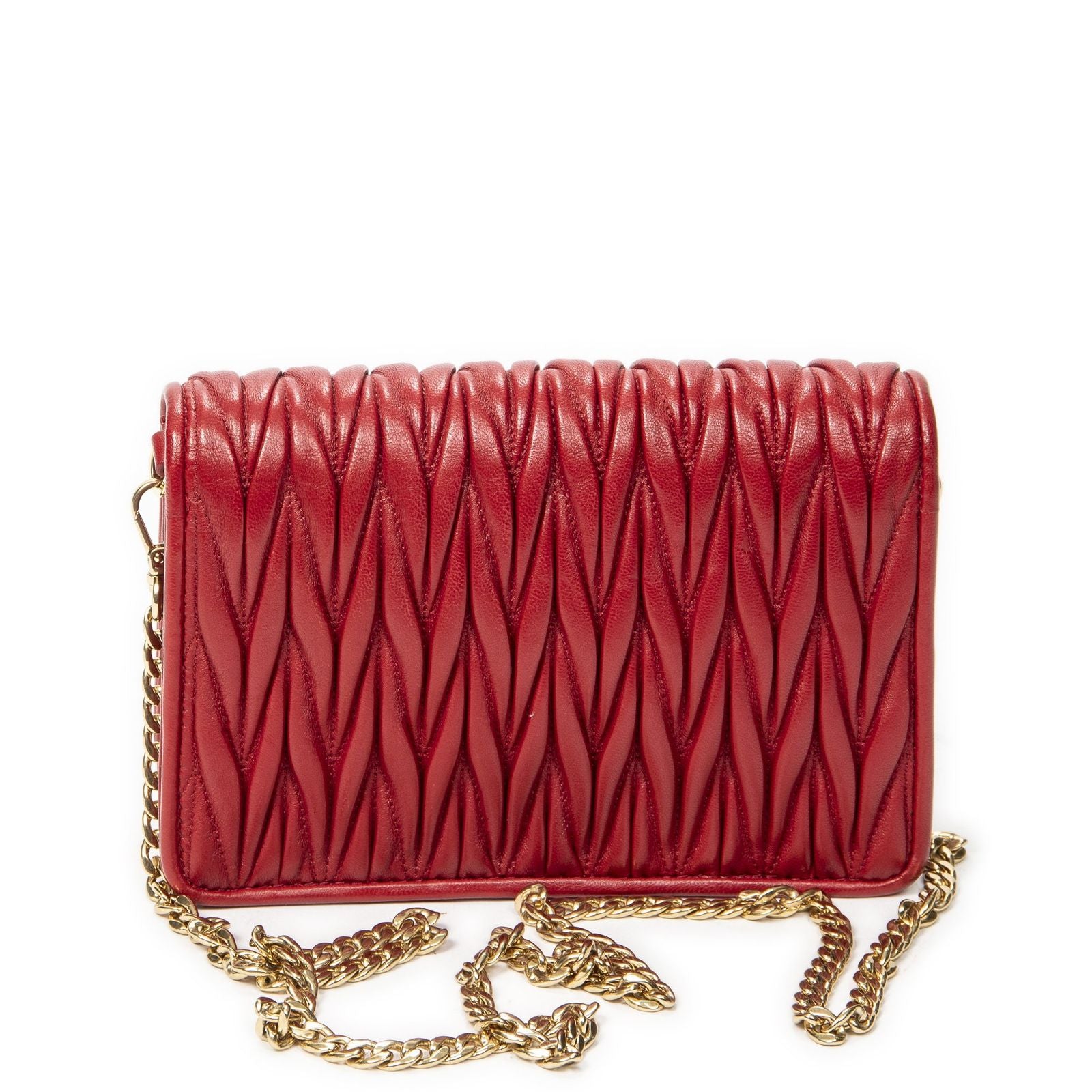 Miu Miu Mini Chain Flap Bag Crossbody Red Nappa Matelasse Leather — view 5