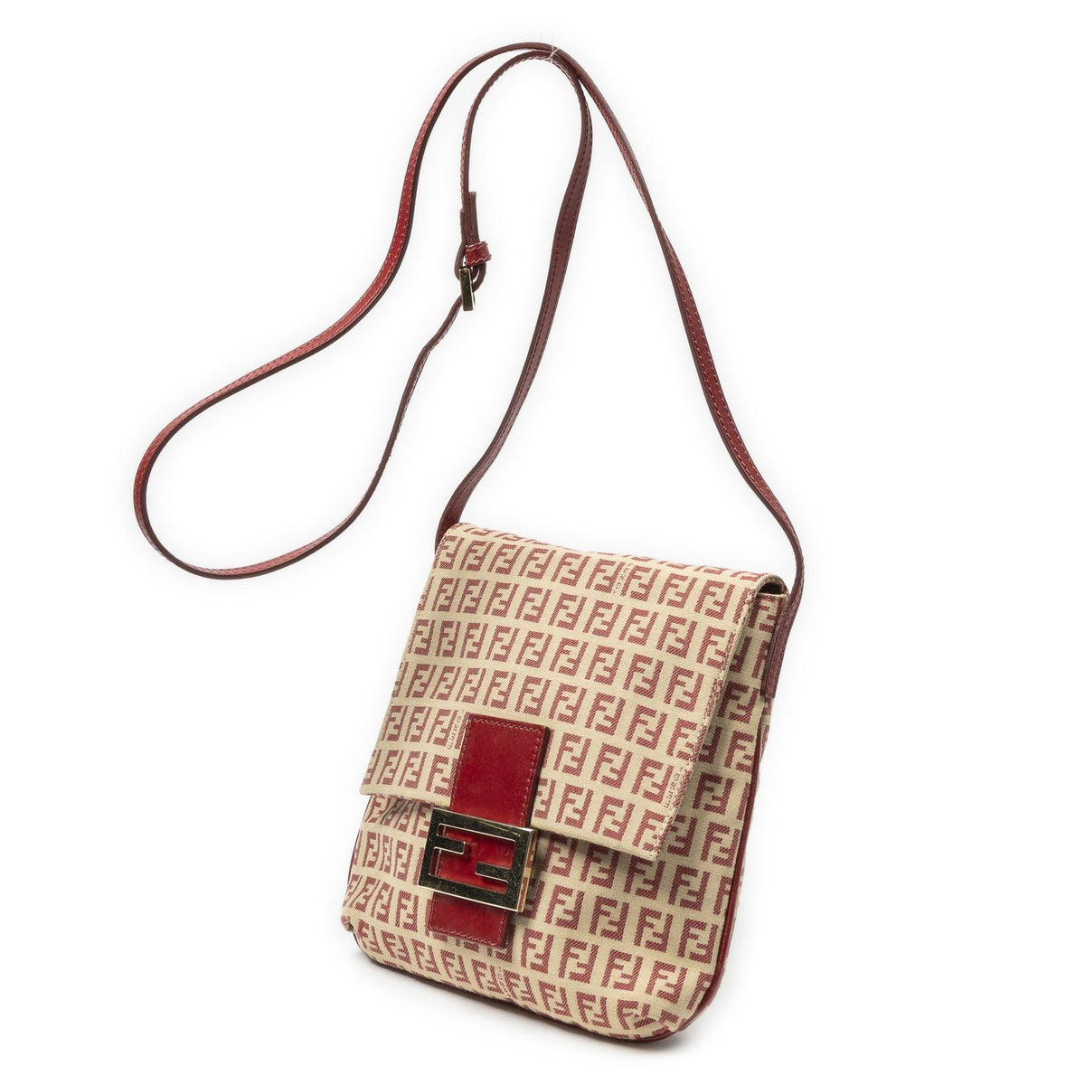 Fendi Small Flap Bag Crossbody Red Beige Zucchino Canvas — view 2