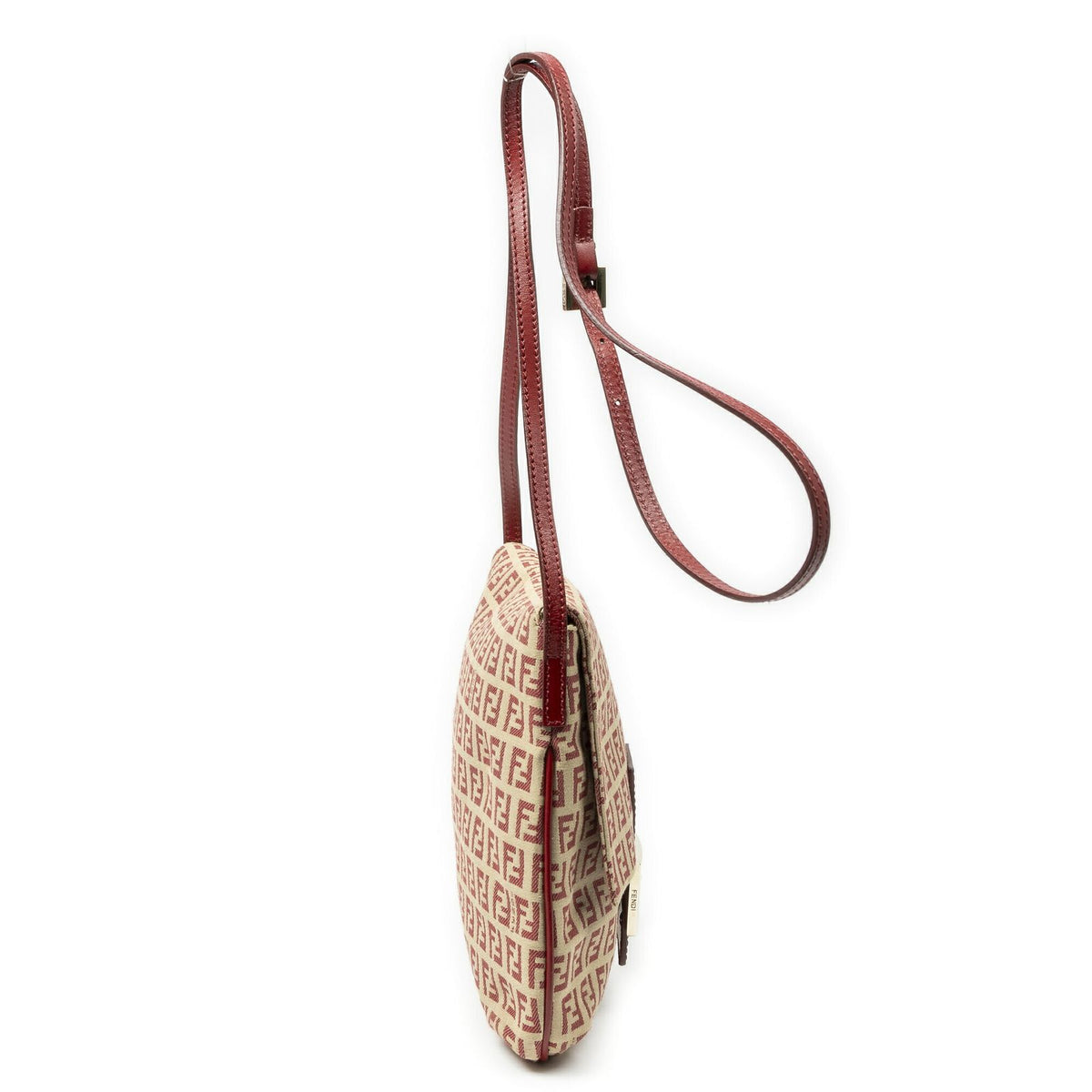 Fendi Small Flap Bag Crossbody Red Beige Zucchino Canvas — view 4
