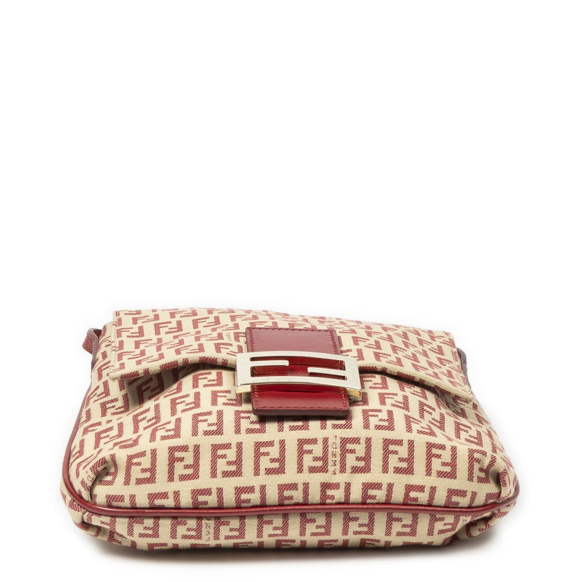 Fendi Small Flap Bag Crossbody Red Beige Zucchino Canvas — view 6