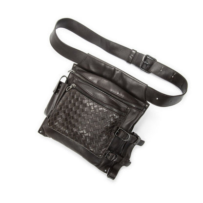 Bottega Veneta Utility Front Pocket Waist Bag Dark Brown Trim Intrecciato