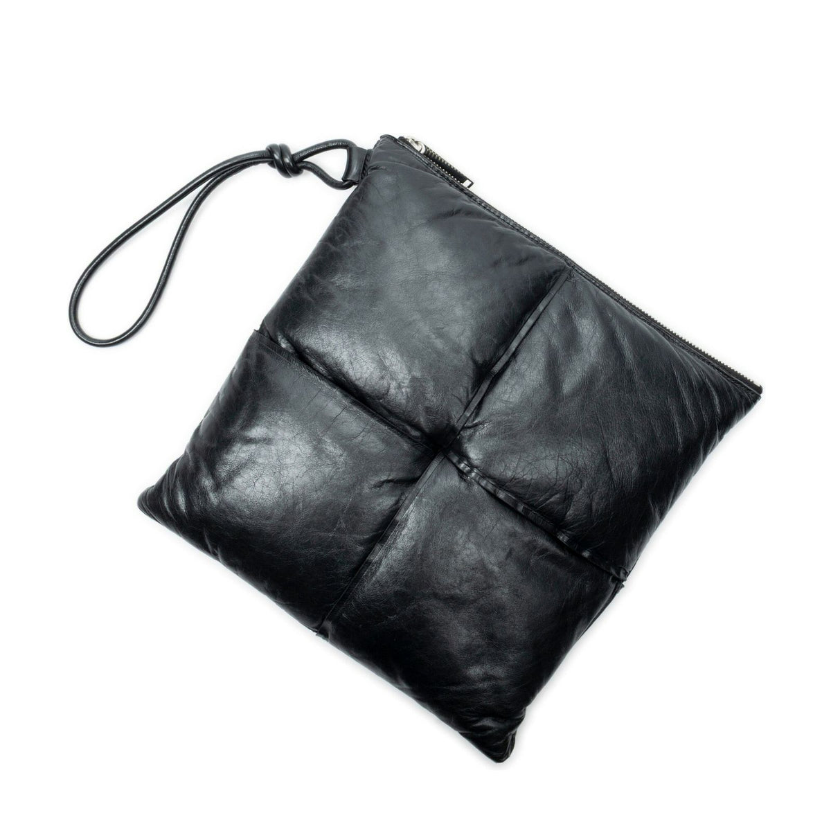 Bottega Veneta Padded Square Shape Wristlet Clutch Black Maxi Intrecciato