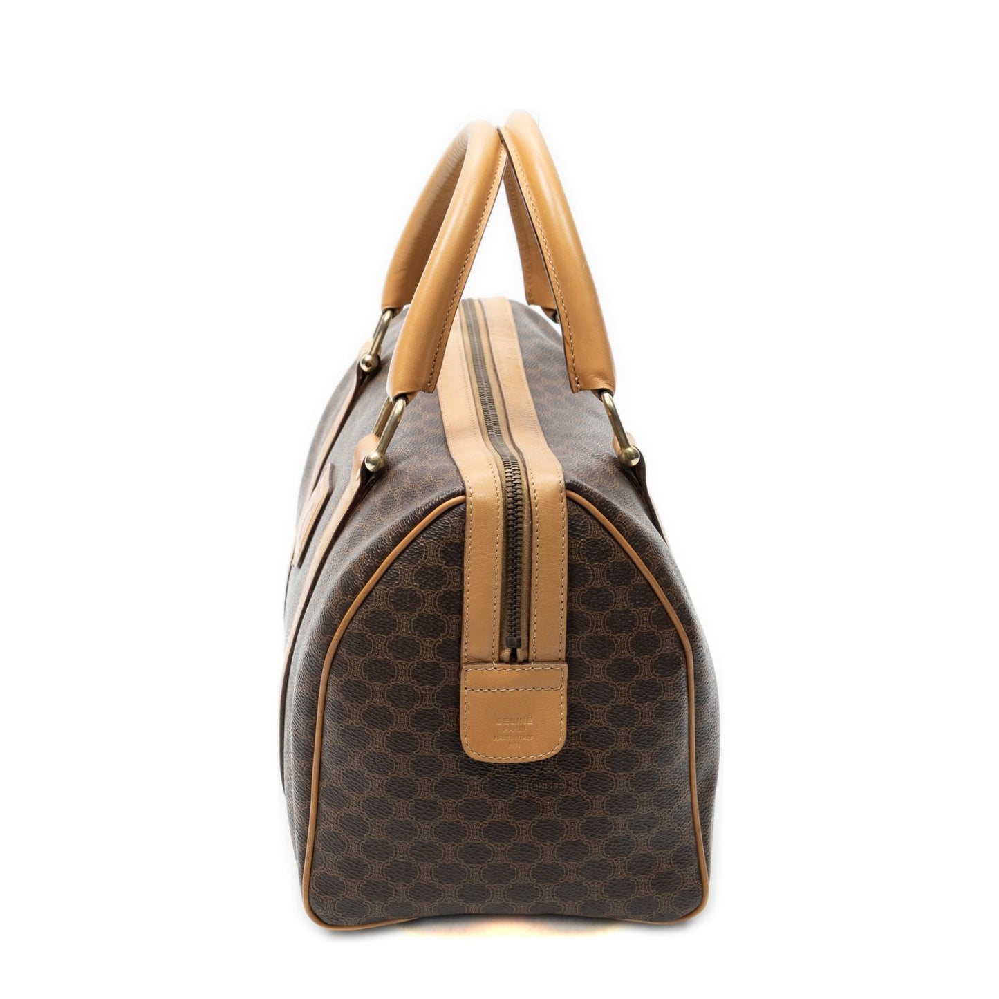 Celine Small Boston Beige Brown Macadam Canvas Handbag — view 3