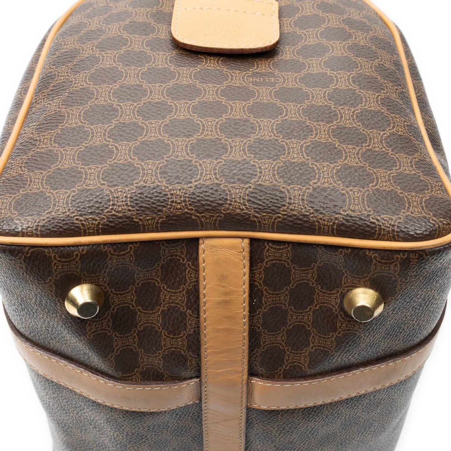 Celine Small Boston Beige Brown Macadam Canvas Handbag — view 7