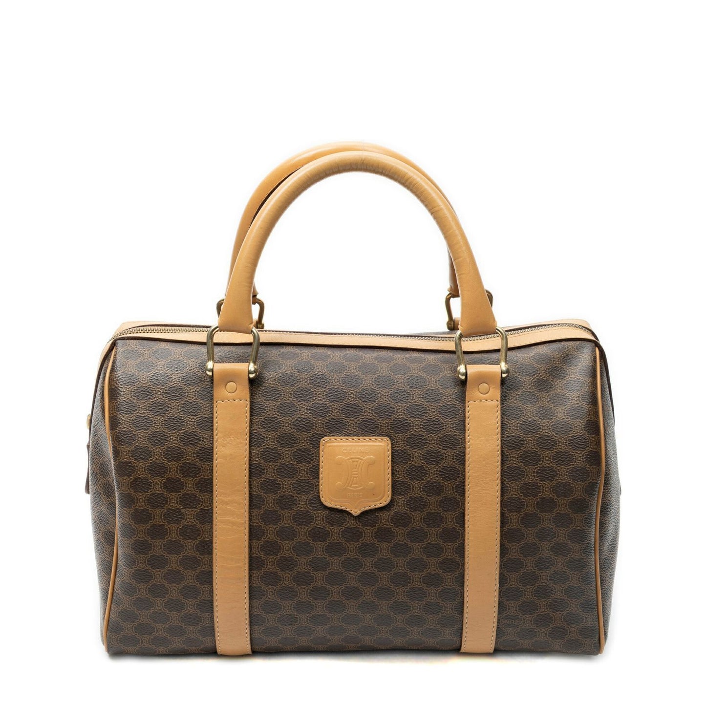 Celine Small Boston Beige Brown Macadam Canvas Handbag