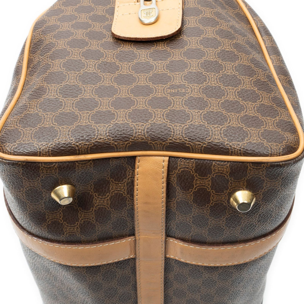Celine Small Boston Beige Brown Macadam Canvas Handbag — view 8
