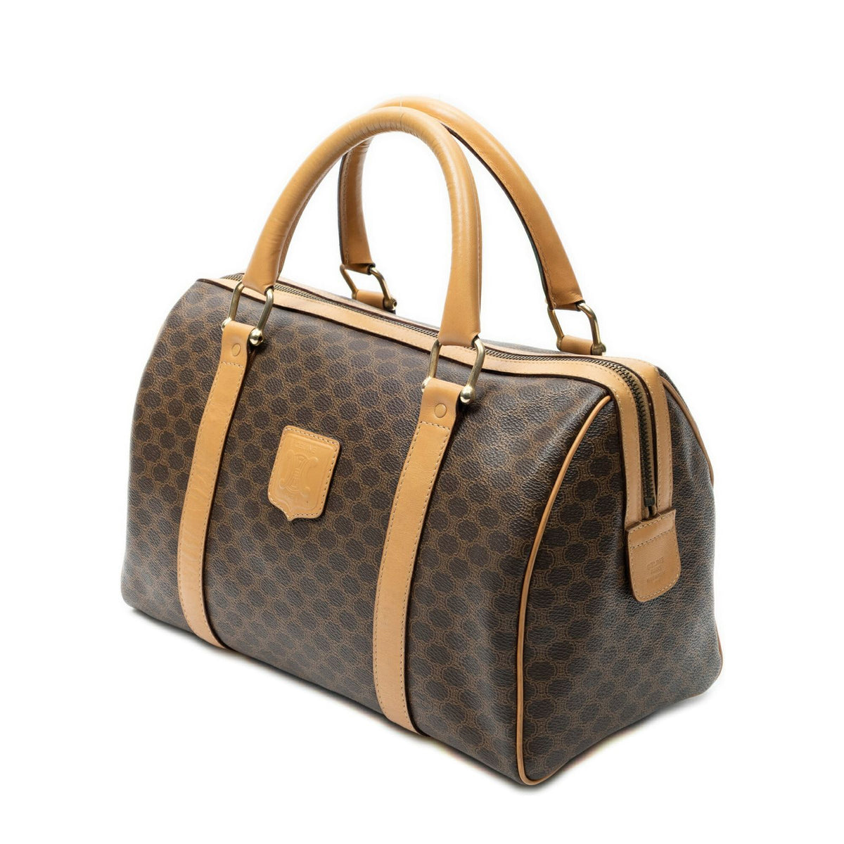 Celine Small Boston Beige Brown Macadam Canvas Handbag — view 2