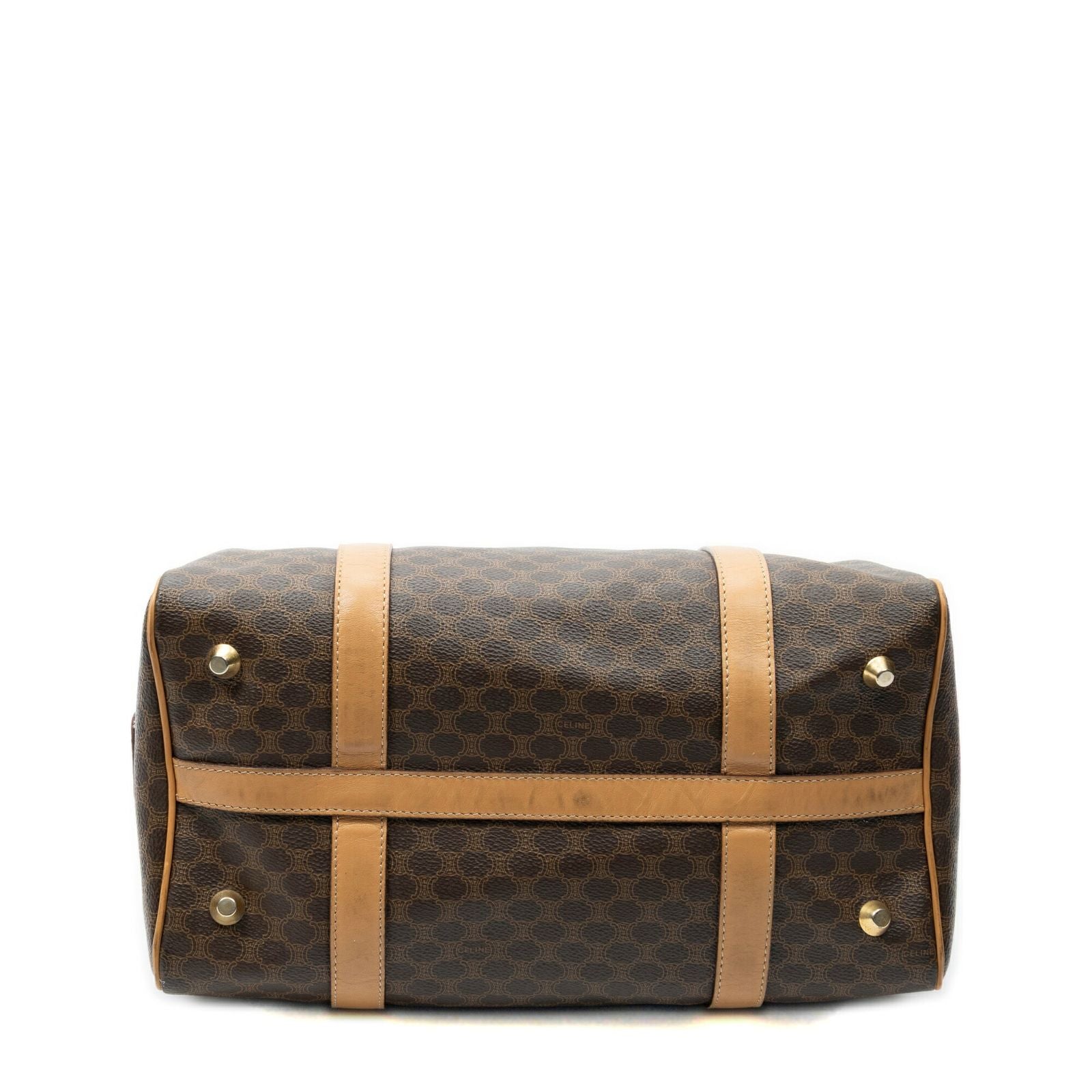Celine Small Boston Beige Brown Macadam Canvas Handbag — view 6
