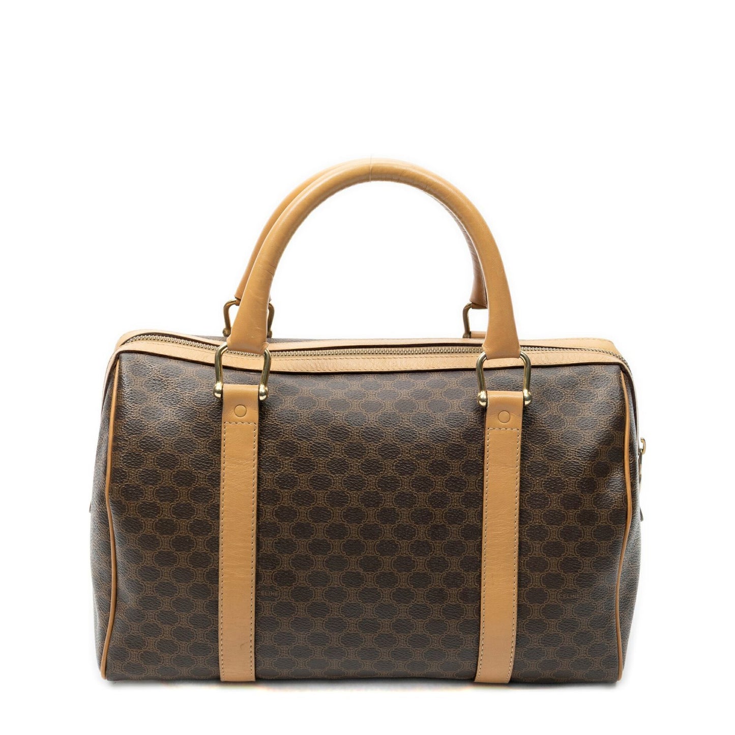 Celine Small Boston Beige Brown Macadam Canvas Handbag — view 5