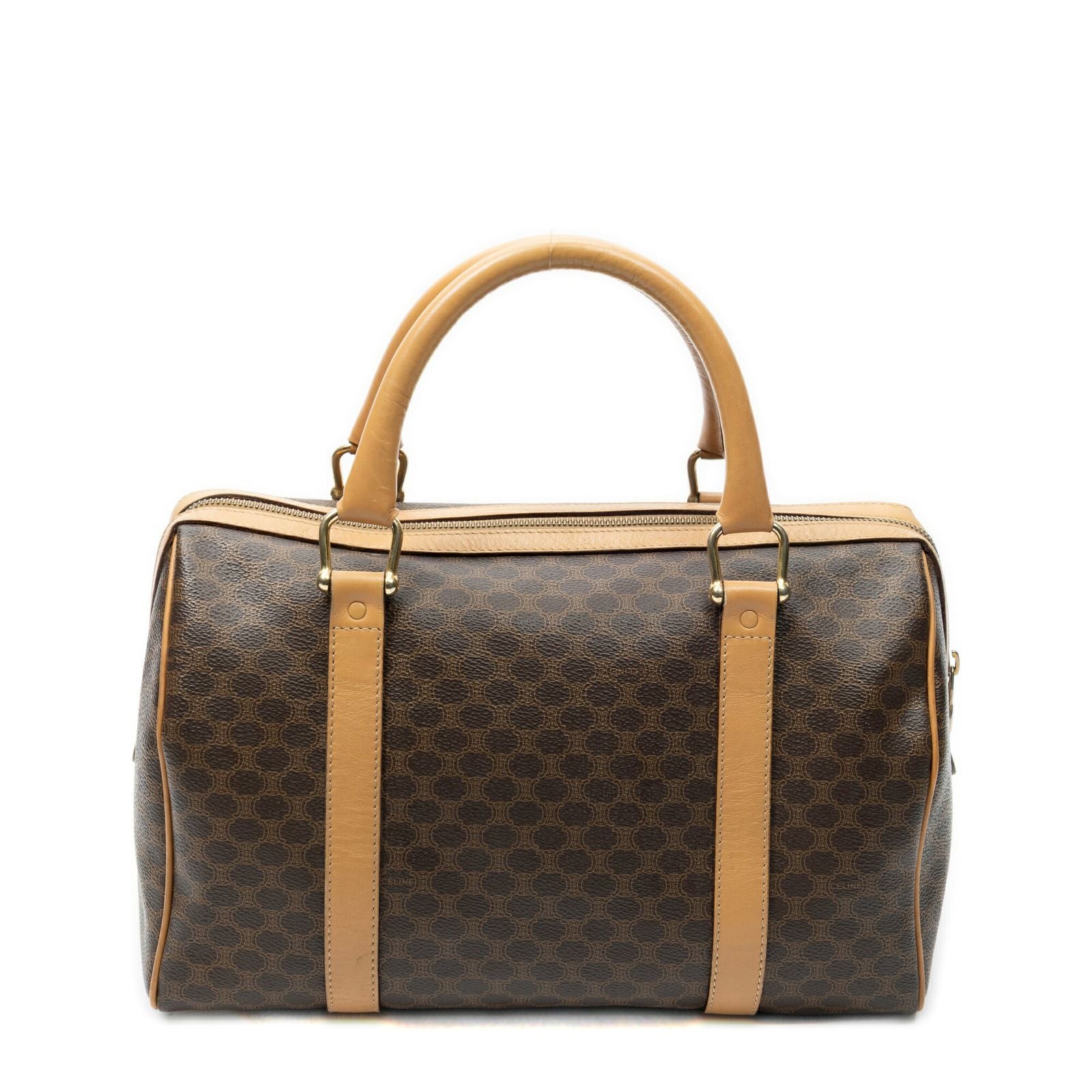Celine Small Boston Beige Brown Macadam Canvas Handbag — view 5