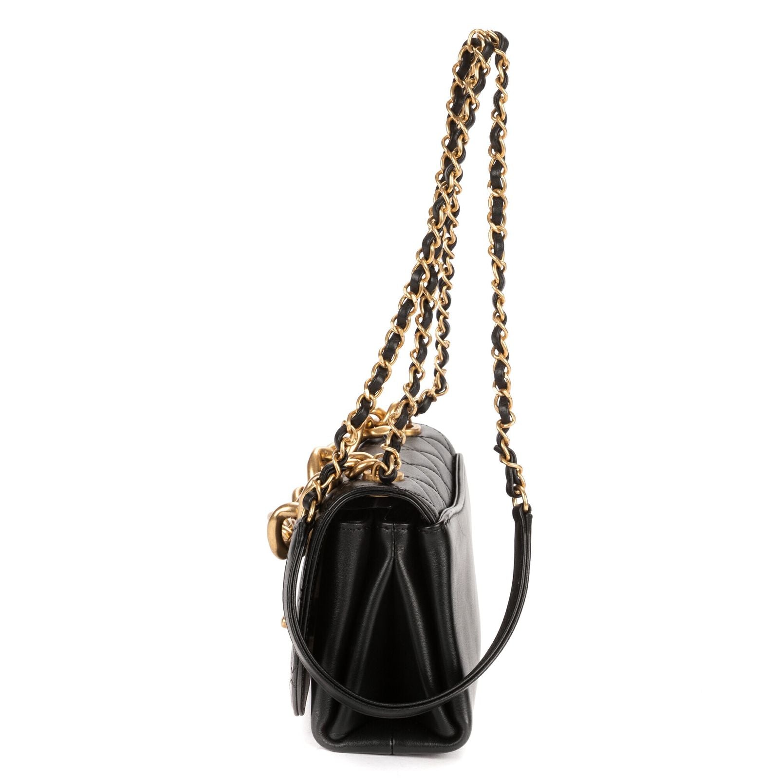 Chanel Mini Pearl Boy Chain Flap Bag Black Quilted Lambskin Leather — view 3
