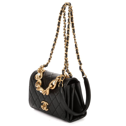Chanel Mini Pearl Boy Chain Flap Bag Black Quilted Lambskin Leather — view 2