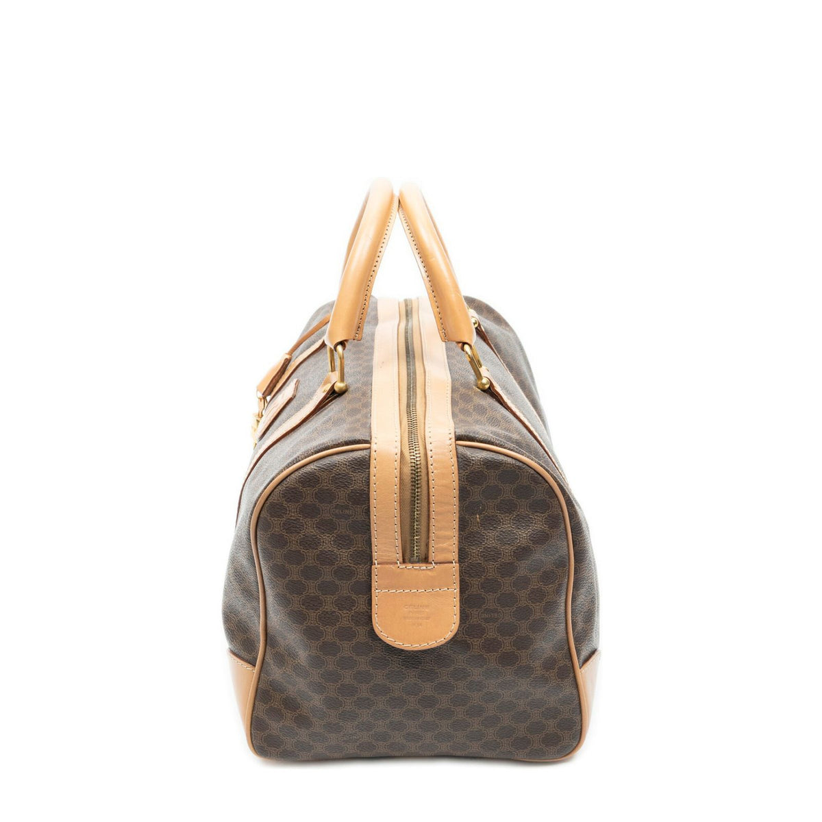 Celine Vintage Medium Travel Boston Beige Brown Macadam Canvas Handbag — view 3