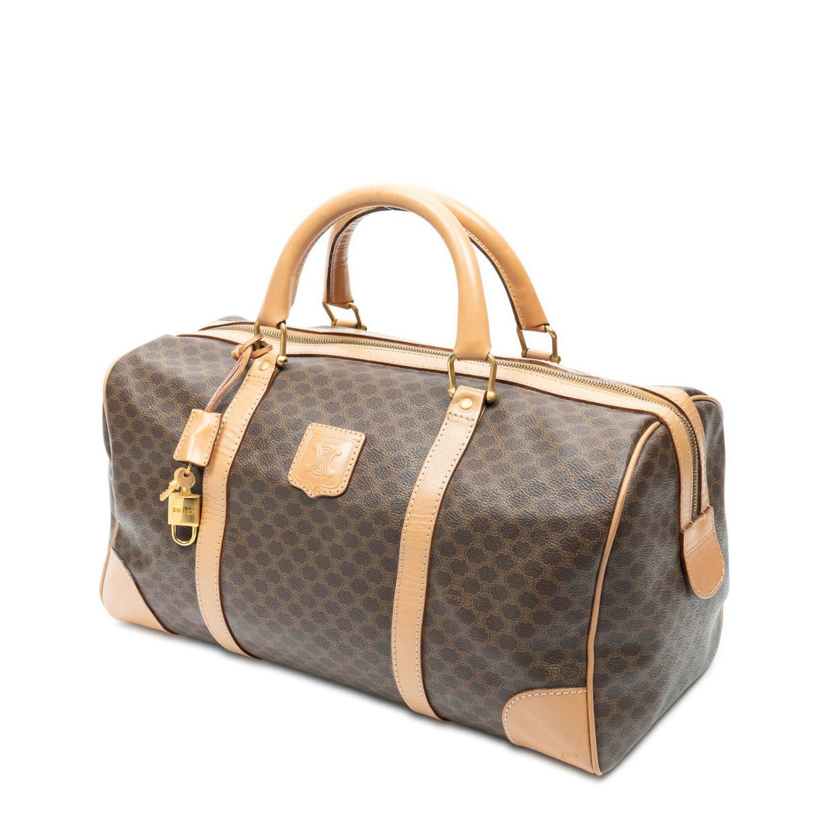 Celine Vintage Medium Travel Boston Beige Brown Macadam Canvas Handbag — view 2