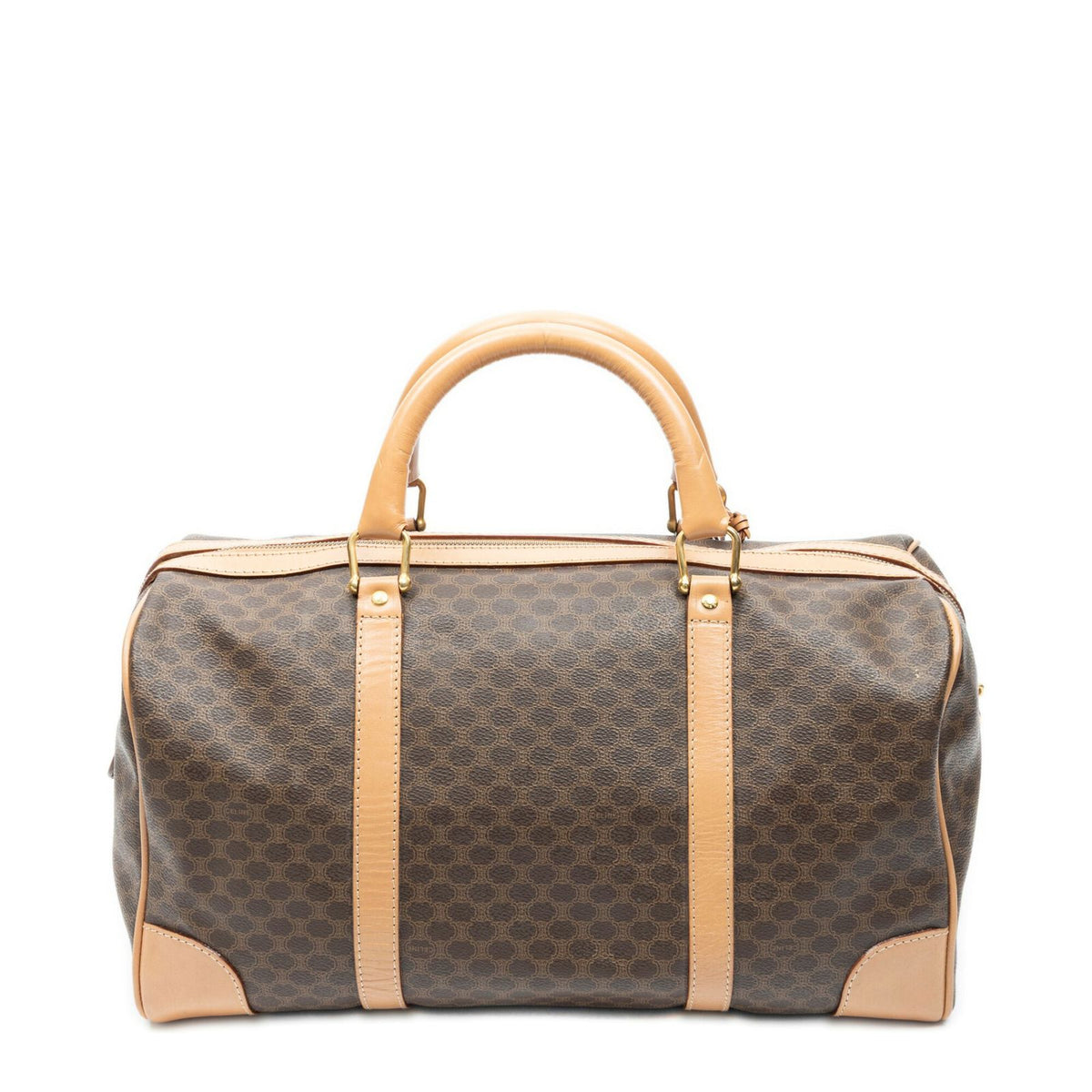 Celine Vintage Medium Travel Boston Beige Brown Macadam Canvas Handbag — view 5