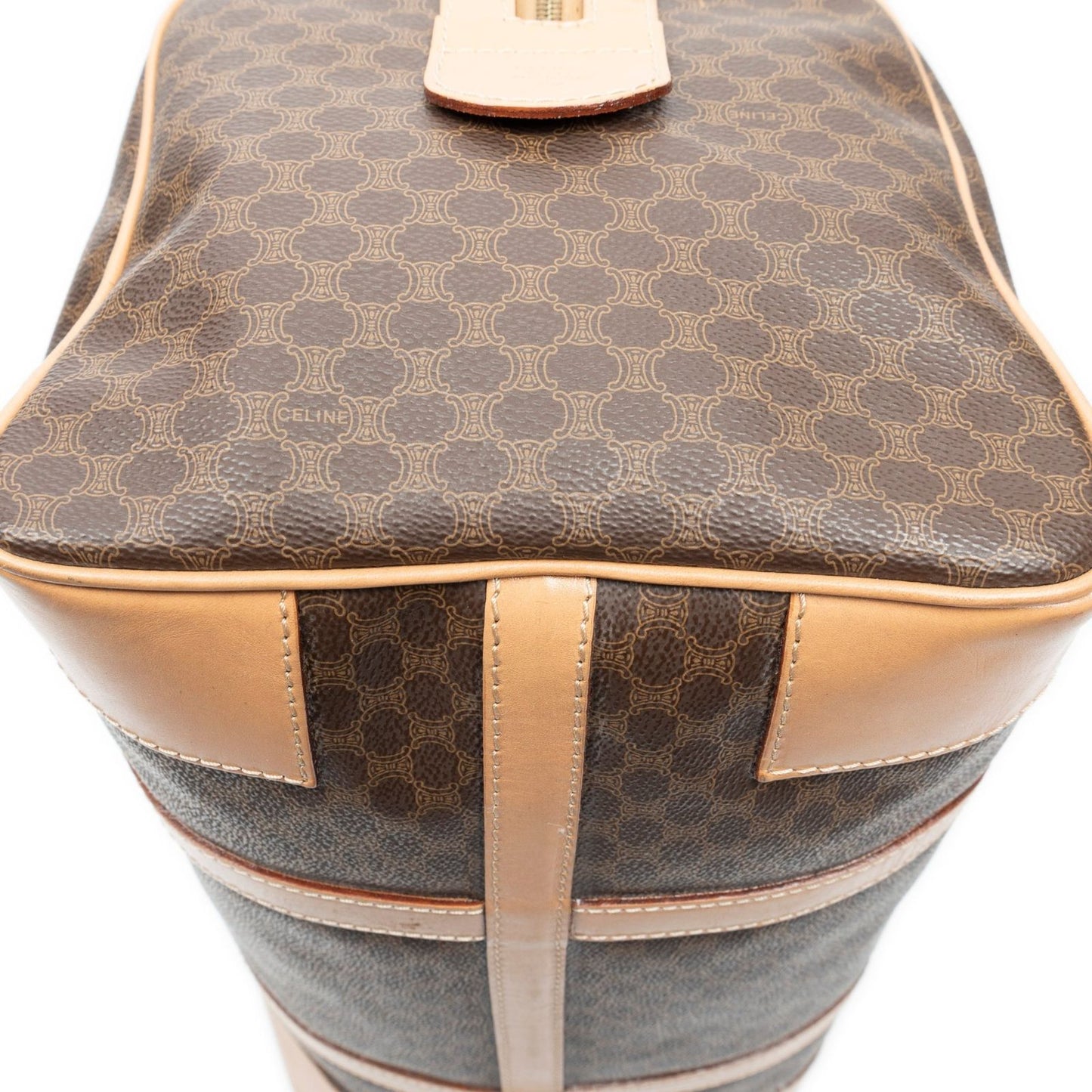 Celine Vintage Medium Travel Boston Beige Brown Macadam Canvas Handbag — view 7
