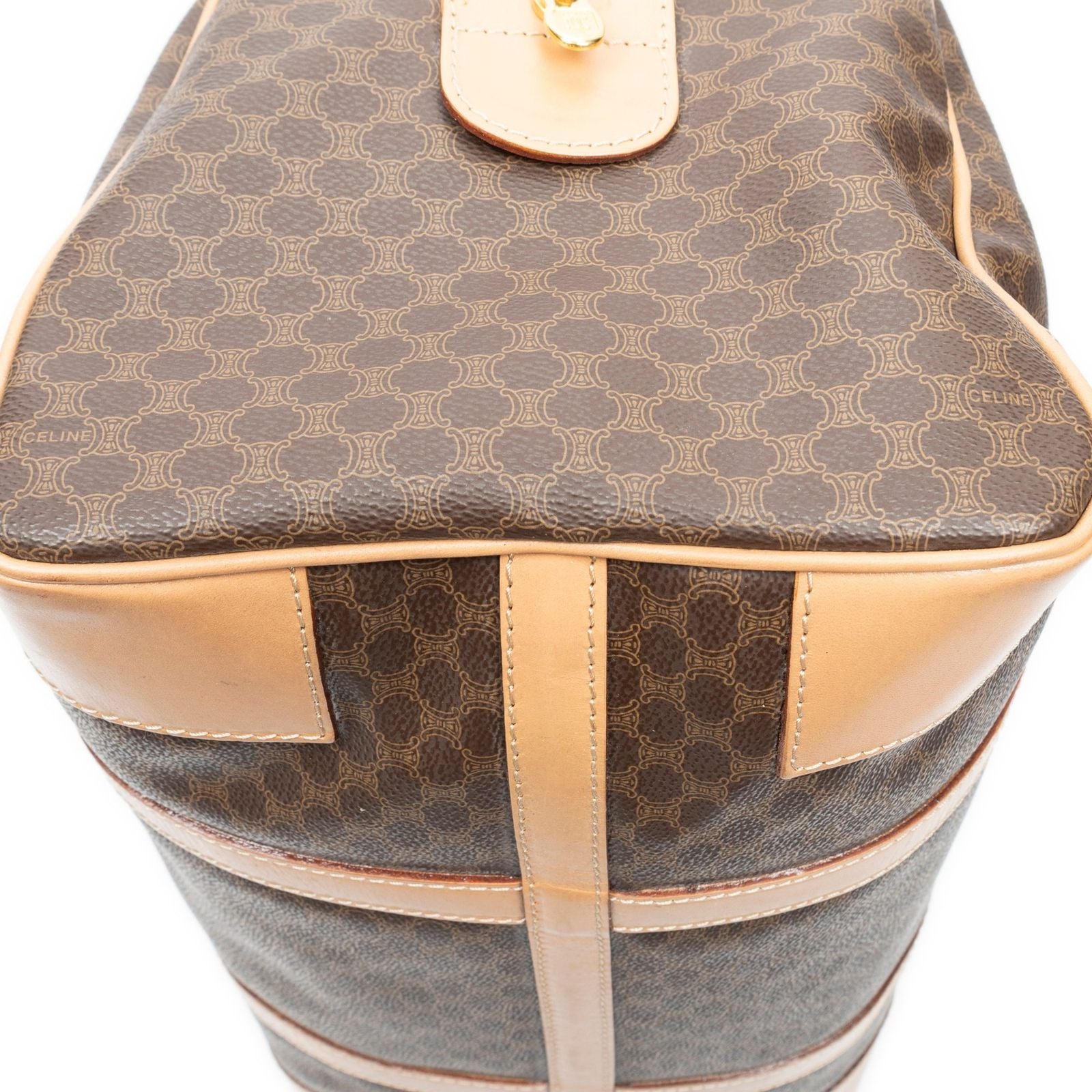 Celine Vintage Medium Travel Boston Beige Brown Macadam Canvas Handbag — view 8