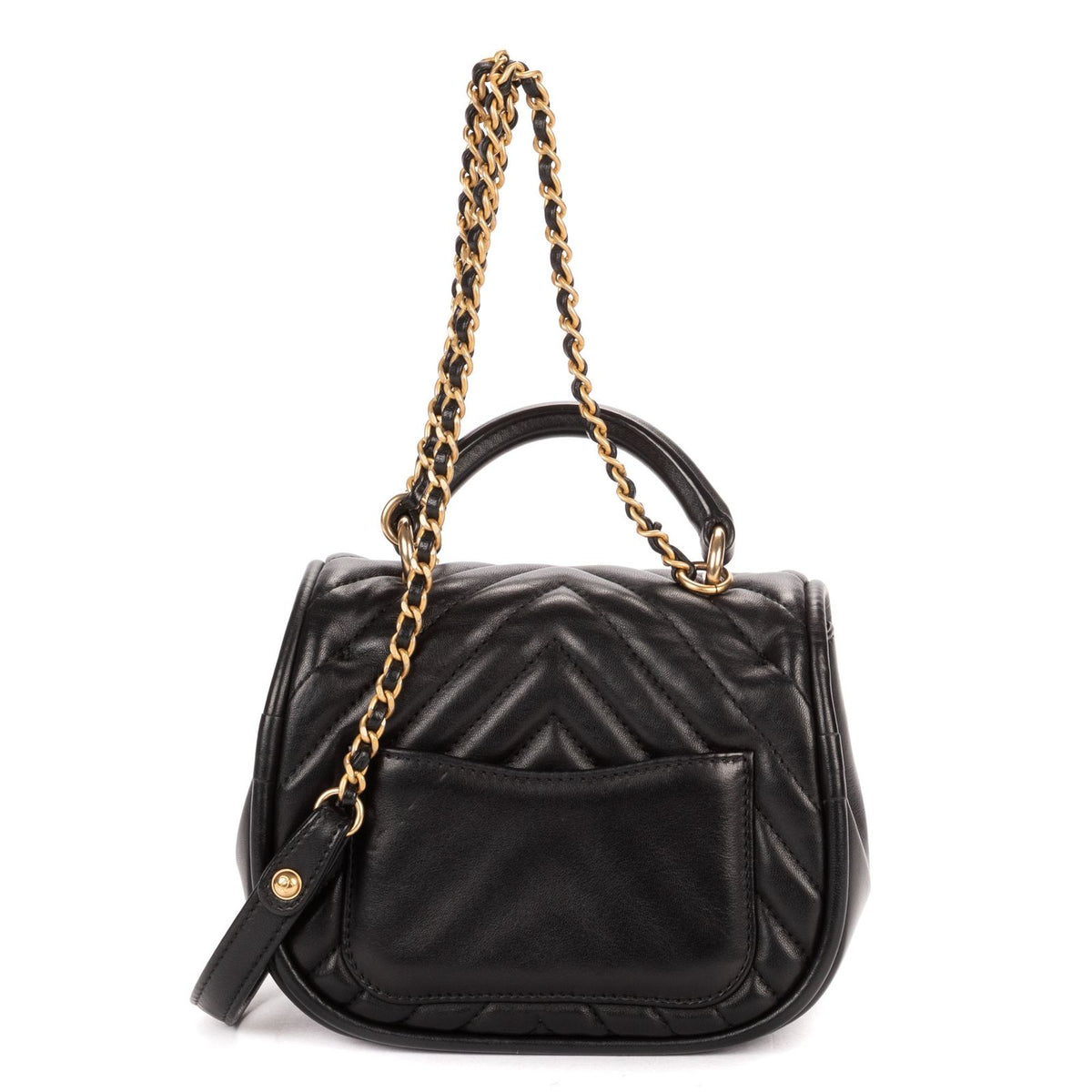 Chanel Reverse Top Handle Chevron Flap Bag Black Lambskin — view 5