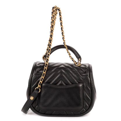 Chanel Reverse Top Handle Chevron Flap Bag Black Lambskin — view 5