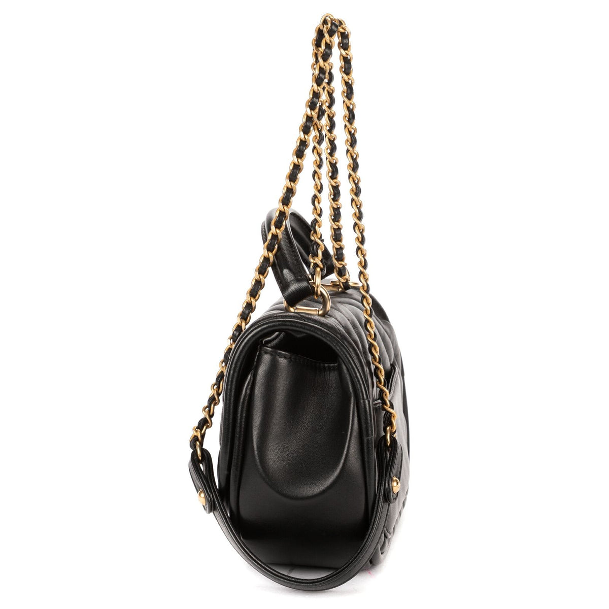 Chanel Reverse Top Handle Chevron Flap Bag Black Lambskin — view 3